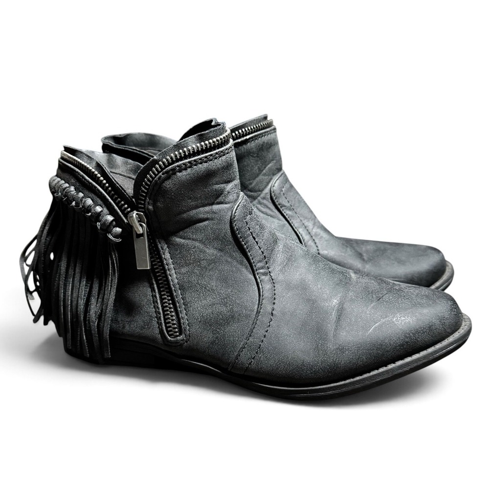 JC Women's Black Fringe Ankle Boots Side Zip Boho Western Faux Leather Sz 8